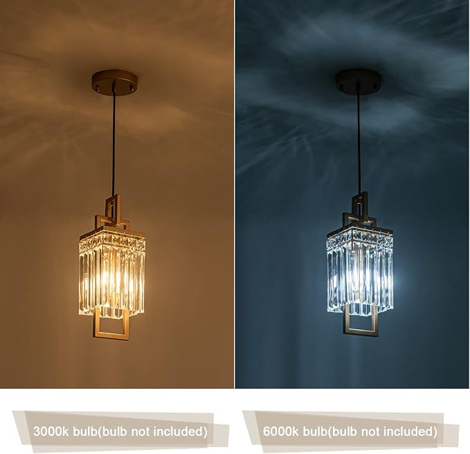 Modern Gold Pendant Light Fixtures for Kitchen Island and Dining Room, Industrial Small Hanging Crystal Chandelier Light Fixture for Bedroom Entryway Living Room Foyer Hallway 1-Pack - Image 4