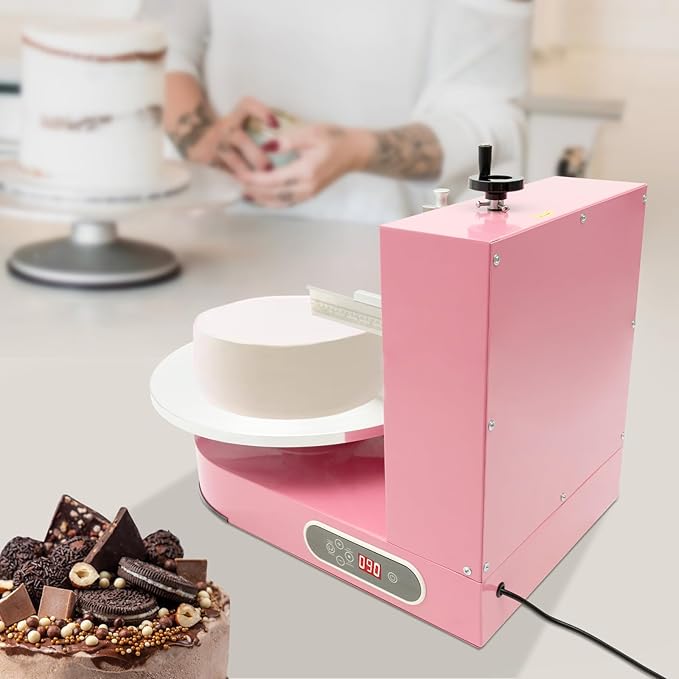 Cake Icing Machine 200W Auto Cream Spreading Machine w/Graduated Scraper & LCD Display, Professional Cake Decorating Machine Frosting Turntable for 4-16 Inch Cakes 0-320 RPM Rotating Speed (Pink)