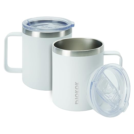 BJPKPK 2PCS Insulated Coffee Mug with Lid, 14oz Stainless Steel Tumbler | Travel Coffee Mug with Handle, Vacuum Insulated Tumbler Cup for Camping, Office, Home, BPA Free Lid, Hot & Cold by BJPKPK