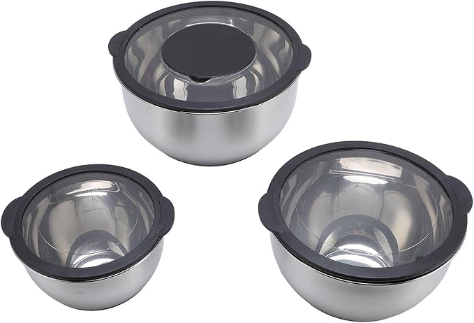 Asixxsix 3PCS Mixing Bowls with Lids Set and 3PCS Graters, Stainless Steel Nesting Bowls, Easy to Use Nesting Salad Bowl for Food Baking, Mixing, Serving, Storing