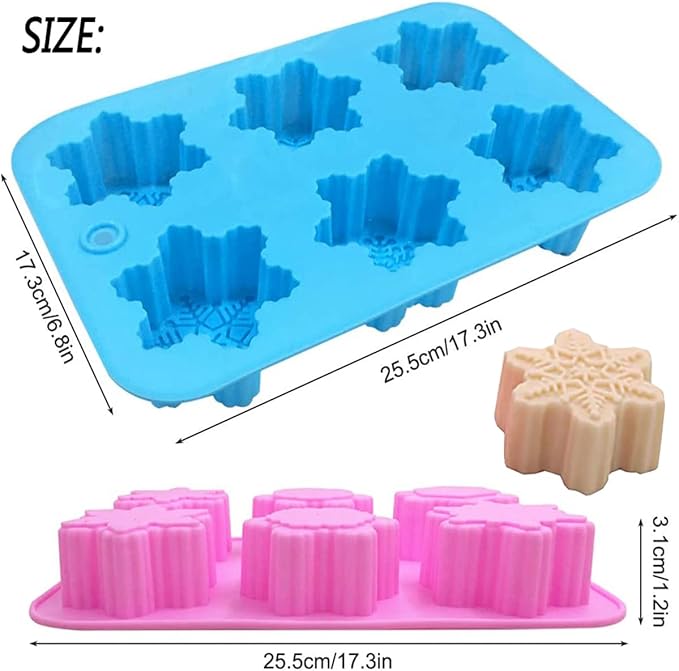Snowflake Silicone Molds, 2 Pack Cake Pans Cookie Trays Handmade Soap Making Molds Also for Chocolate Mold Pudding Jelly Muffin Ice Cube Tray for Christmas Holiday Party Cake Decor(Pink/Blue)…