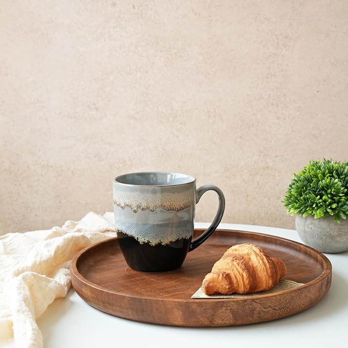 Bosmarlin Ceramic Coffee Mug Set of 4, 17 Oz, Coffee Cups with Big Handle, Microwave Safe, Unique Reactive Glaze (17 Oz, Grey) - Image 4
