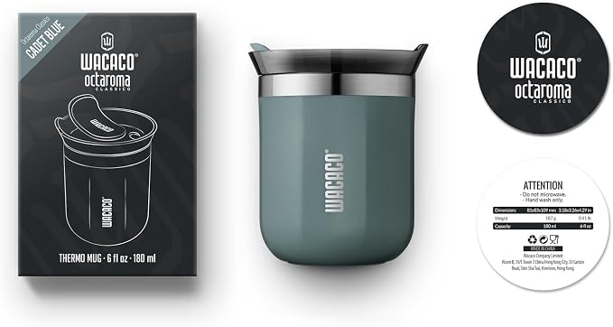 WACACO Octaroma Classico Vacuum Insulated Coffee Mug, Double-wall Stainless Steel Travel Tumbler With Drinking Lid, 6 fl oz (180ml), Cadet Blue - Image 5