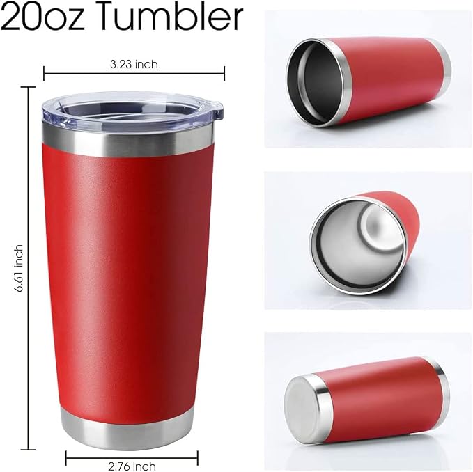 HASLE OUTFITTERS 20oz Tumblers Stainless Steel Mugs with Lid Double Wall Vacuum Insulated Coffee Cups for Cold & Hot Drinks (20oz-Red, 4 Pack) - Image 2