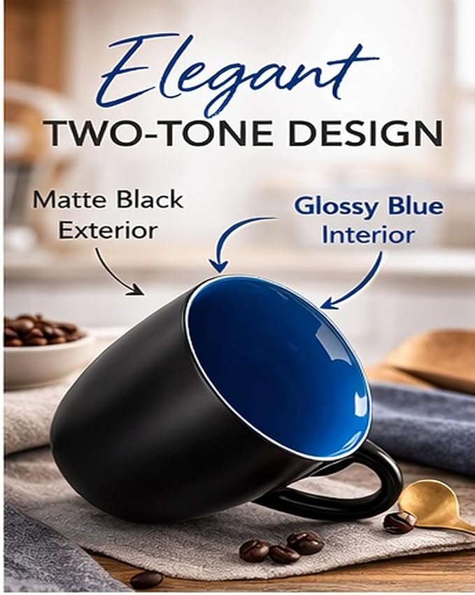 GBhome 16oz Coffee Mugs Set of 6, Large Ceramic Coffee Mugs for Man, Woman, Dad, Mom, Modern Coffee Mugs Set with handle for Tea/Latte/Cappuccino/Milk/Cocoa. Dishwasher&Microwave Safe,Blue - Image 3