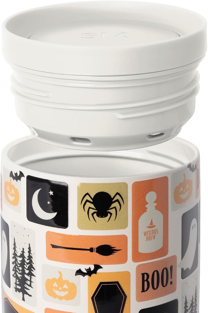 Simple Modern Halloween Travel Coffee Mug 360° Lid | 16oz | Stamps | Voyager Ceramic-Lined Insulated Stainless Steel Coffee Tumbler, Iced Coffee Cup, Mug with Lid | Fits Cupholder, Spooky Stamps - Image 4