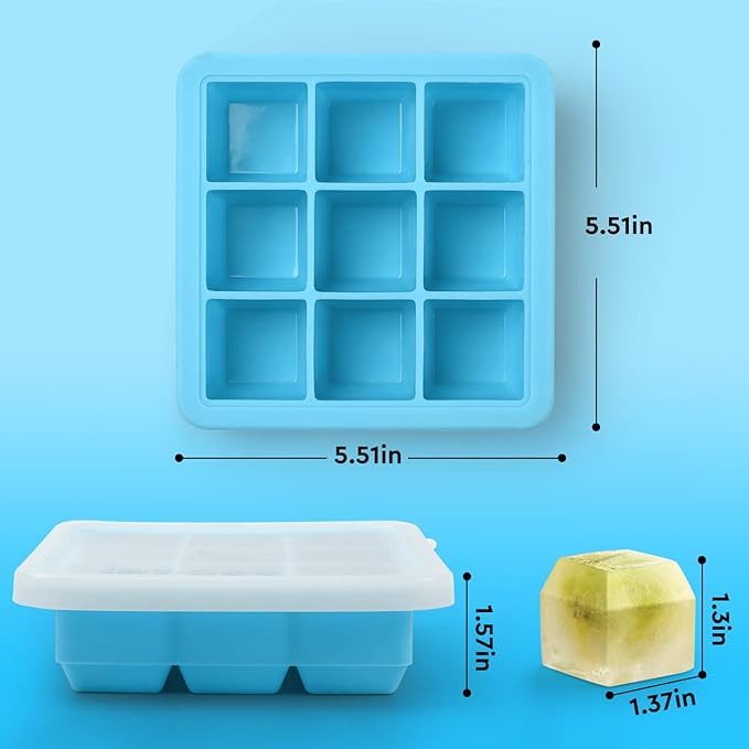 2 Pack Silicone Ice Cube Tray with Lid,Small Ice Trays for Freezer,Ice Cube Trays for Mini Fridge Freezer with Cover,Square Ice Cube mold for Cocktail,Coffee,Drinks,Baby Food,BPA Free,Blue