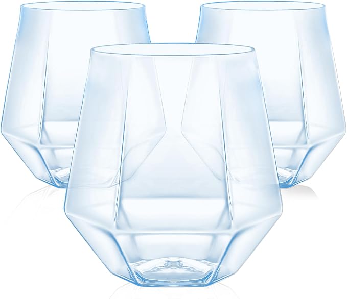 40 Pack Plastic Wine Glasses, 12 Oz Disposable Cocktail Whiskey Glasses | Diamond Stemless Champagne Margarita Glasses, Unbreakable Reusable Plastic Party Cups for Wedding Birthday (Blue) by Maaacute