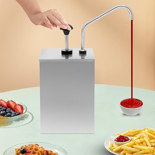 Stainless Steel Sauce Dispenser Pump, 4L/4.2Qt Squeeze Condiment Pump Station Commercial Soy Sauce Pump for Ketchup Syrup Salad Dressing Seasoning Sauce