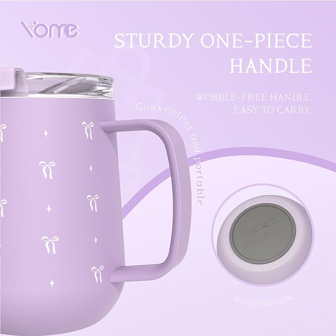 YOME 10oz Bow Light Purple Insulated Coffee Mug with Handle for Women | Ceramic Lined Coffee Mug with Splash-Resistant Lid| Pure Taste Stainless Steel Coffee Cup | Easy to Clean | Keeps Drinks Cold - Image 7