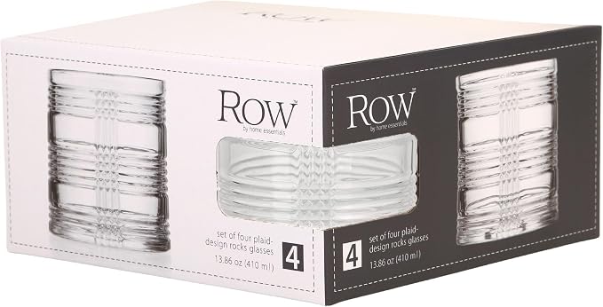 Old Fashioned Whiskey Glasses Set of 4, 14 oz Rocks Glasses, Heavy Base Scotch Bourbon Cocktail Tumblers, Ribbed Plaid Textured Drinking Glasses, Clear Lowball Glassware, Dishwasher Safe - Image 5