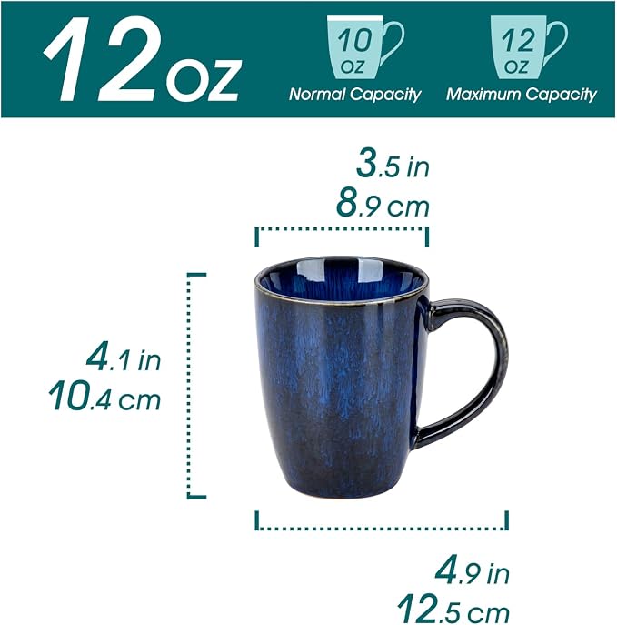 vancasso STARRY Ceramic Coffee Mug Set of 6, 12 Oz Tea Cups with Handle for Latte, Tea, Cappuccino, Milk, Cocoa, Microwave&Dishwasher Safe,Blue - Image 2