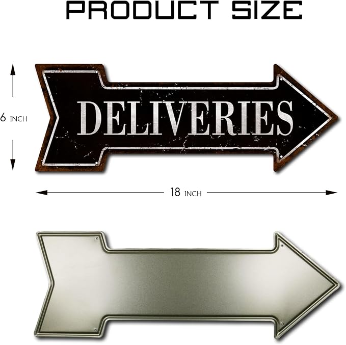 Mukuko Delivery Sign Arrow Metal Tin Sign Vintage "6x 18" | Package Deliveries, Drop Off Deliver Parcel Here, Business Packages Plaque - Image 2