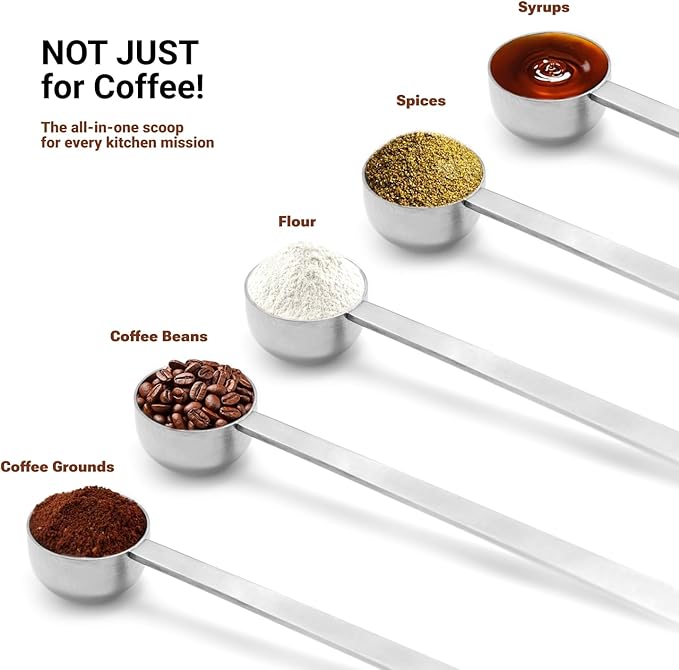 2Pcs Coffee Scoop Spoon - 1 Tbsp (15ml) & 2 Tbsp (30ml) Measuring Tablespoon - Stainless Steel Coffee Measuring Spoon - Long Handle Measuring Spoons for Ground Coffee, Loose Tea and Powder