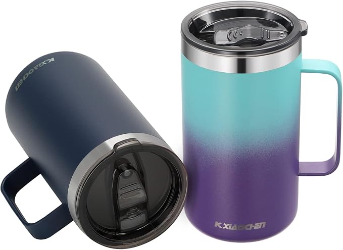 KXIAOCHEN 20oz Insulated Coffee Mug with Lid, Stainless Steel Coffee Cup, Double Wall Vacuum Coffee Tumbler with Handle, Premium Thermal Travel Coffee Mug (Blue Navy Purple 2Pack) by KXIAOCHEN