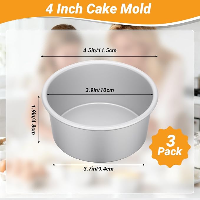 Beasea 4 Inch Cake Pans Set of 3, Aluminum Alloy Mini Round Cake Pans for Baking, Metal Small Cheesecake Dessert Mold Tin Bakeware - Fixed Bottom - Image 2