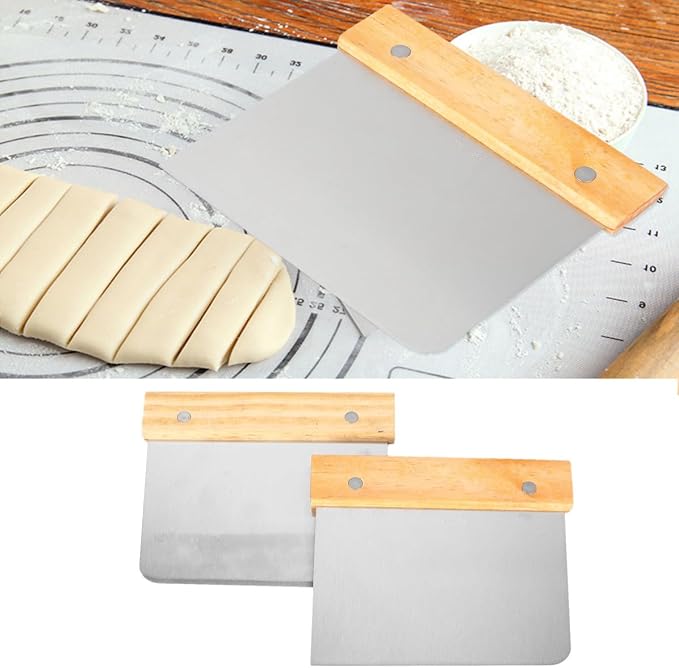 jojofuny Dough Scraper and Pastry Cutter for Cutting Dough and Sectioning Crusts Stainless Steel 2pcs with Wooden Handle, Sturdy Kitchen Tool Random Color for Baking and Pizza Preparation - Image 4