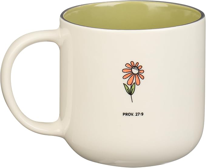 Christian Art Gifts Large Ceramic Coffee & Tea Mug for Women & Friends: Sweet Friendship - Proverbs 27:9 Scripture, Cute Microwave/Dishwasher Safe Floral Cup, Sage Green/White, 15 oz. - Image 4