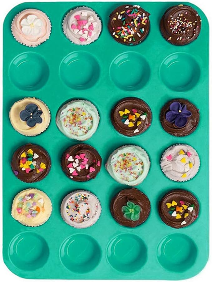 Silicone Muffin Pan, 24 Mini Cupcake Pan for Cream Cheese Fat Bombs, Non Stick, Dishwasher Safe Silicon Bakeware Pans, 2 Pack