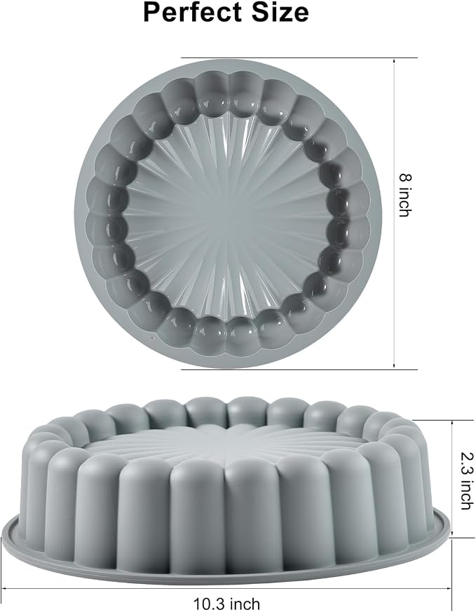 10 Inch Silicone Cake With 8 Inch Pan Set (2 Pack) - Nonstick Baking Mold for Pound Cake, Jello, Bread & Brownies, Dishwasher Safe, Grey - Image 3