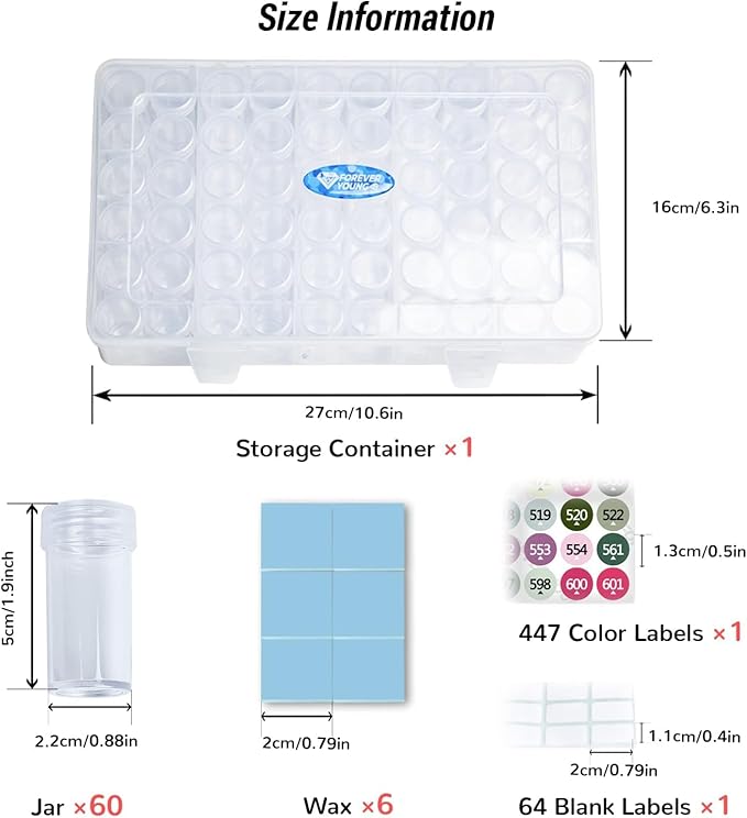 Diamond Painting Storage Containers - 1 Pack 60 Grids Bead Organizer and Labels, Diamond Art Storage Accessories