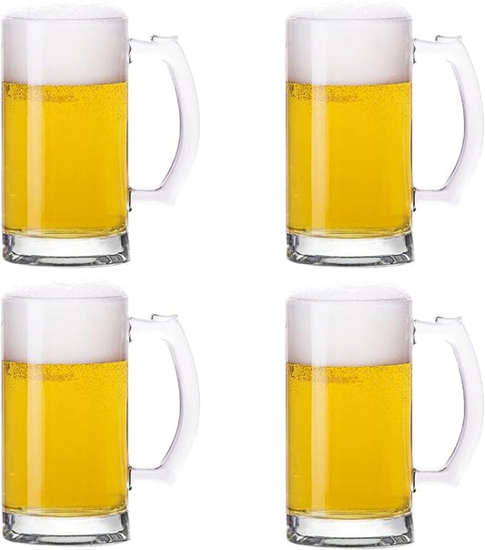 Heavy Beer Mugs Set, 16oz Glass Mugs With Handle, Beer Glasses For Freezer, 500ml Beer Drinking Glasses, Traditional Stein For Bar, Alcohol, Beverages,Coffee, Teas, Set of 4