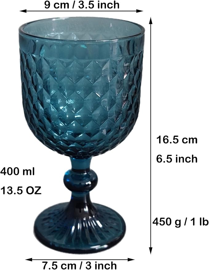Taganov Blue Wine Glass Goblets set of 6 Vintage Glassware Colored Stemware 13.5 oz for Wedding Party Bar Housewarming Gift - Image 8