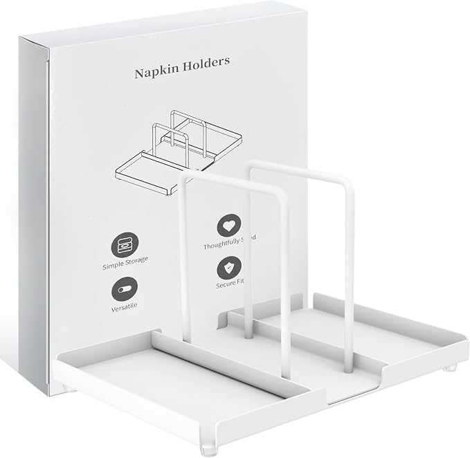 Napkin Holder for Table with Salt and Pepper Shakers Caddy, White | Metal Napkin Holder, Standing Paper Napkin Storage for Kitchen Dining Table Decor - Image 4