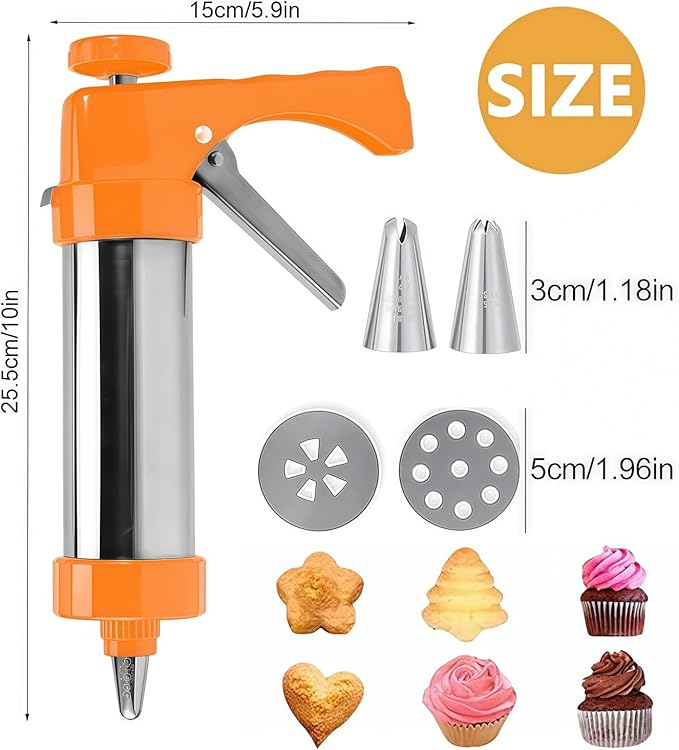 Spritz Cookie Press Gun Kit,13 Cookie Discs+8 Icing Nozzles Perfect for DIY Christmas Cookies and Decorating Cookies,Gifts for Wome(Comes with Cleaning Brush)(yellow)