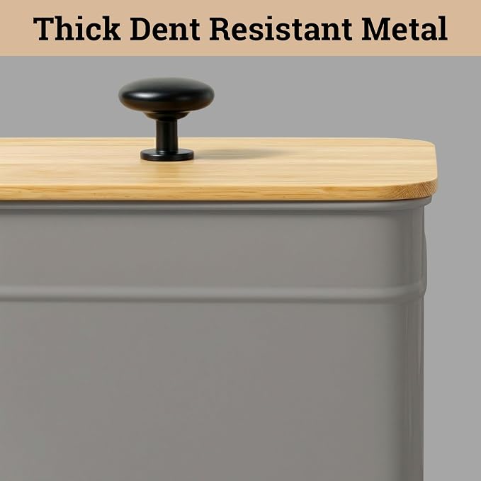 Kitchen Canisters for Countertop Set of 4 w/ Chalkboard Labels & Marker Pen | Airtight Easy Open Bamboo Lids, Dent-Resistant Thick Metal, Customizable Chalkboard Labels, Marker Pen Included, Set of 4 - Image 7