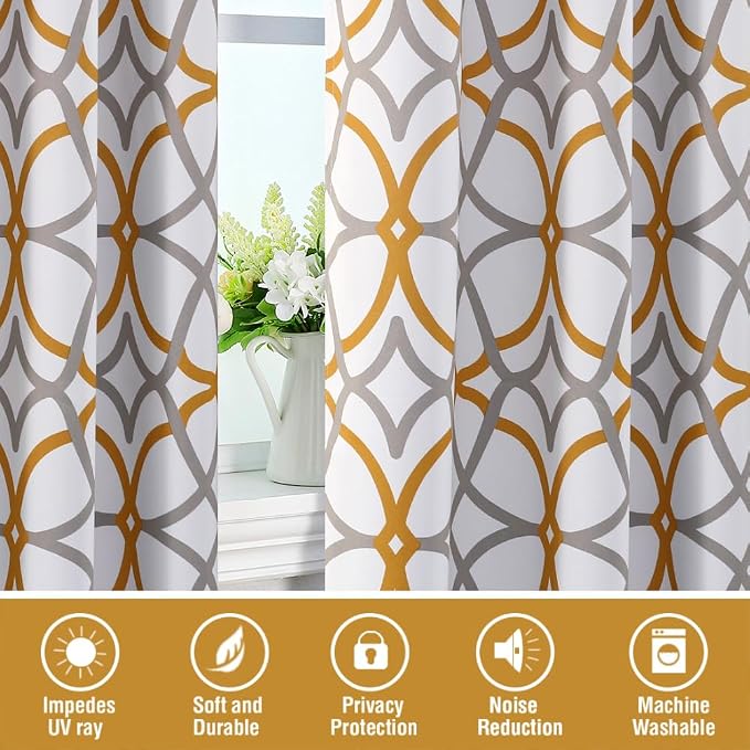 H.VERSAILTEX Blackout Curtains Printed Design 96 Inch Length 2 Panels Set Thermal Insulated Curtains for Bedroom Living Room Geometric Modern Grommet Window Drapes - Mustard and Grey - Image 6