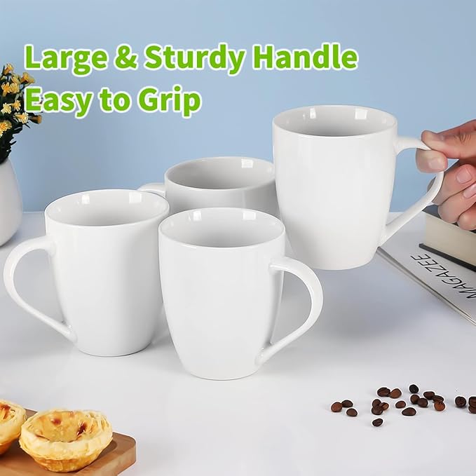 Mfacoy Porcelain Coffee Mugs Set of 6, 13 Ounce Coffee Cups with Handle, Ceramic Tea Mugs for Latte, Hot Tea, Cappuccino, Mocha, Cocoa, Mug Gift Set, Dishwasher and Microwave Safe, White - Image 4