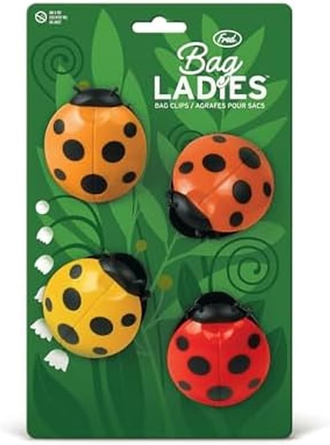 Genuine Fred BAG LADIES, Ladybug Bag Clips, Set of 4, Cute and Durable Food Storage Clips, Keeps Food Fresh, Fun Kitchen Accessories and Great Gift for Ladybug Lovers by GenuineFred