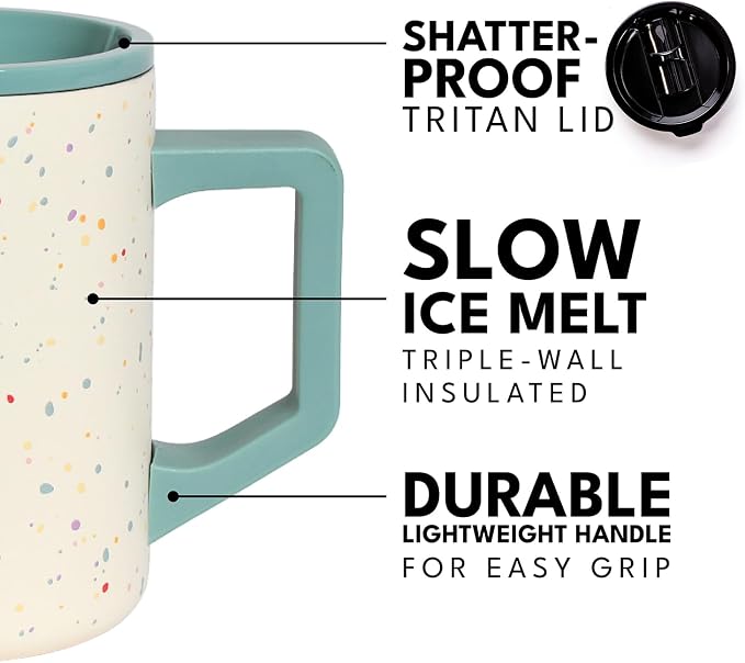 Elemental Insulated Coffee Mug - Triple-Wall Stainless Steel Summit Travel Cup for Hot and Cold Drinks - Thermal Coffee Mug with Lid and Handle for Camping, Office & Travel 16oz - Rainbow Speckle - Image 5