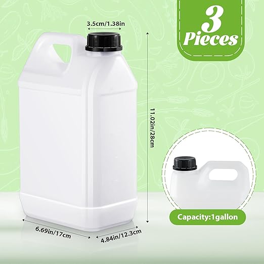 3 Pcs 1 Gallon Plastic Jug with Lids Square Empty Storage Containers HDPE Carboy Plastic Jar Containers for Water Beverage Oil Liquids (Translucent Color with Different Lids)