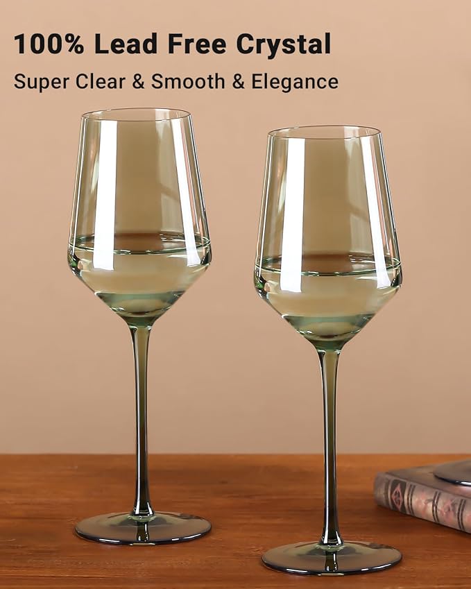comfit Green Wine Glasses Set of 6-15 oz Hand-blown Crystal Long Stem Wine Glasses - Green Glassware, Mother's Day, Wedding, Birthday Gifts - Image 8