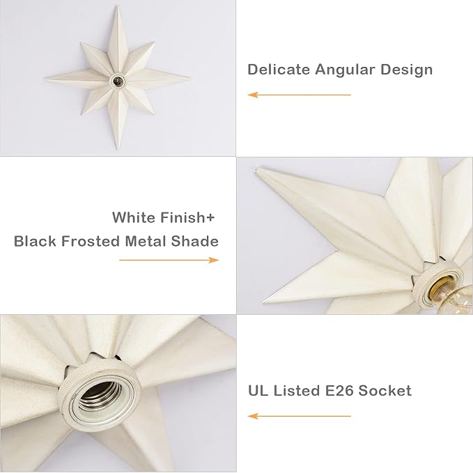 16 inch Flush Mount Ceiling Light, Modern Farmhouse White Star Ceiling Light, Vintage Star Light Fixtures Ceiling for Hallway, Entryway, Study Room, Bedside, Stair, Foyer, Kitchen, Bathroom - Image 5