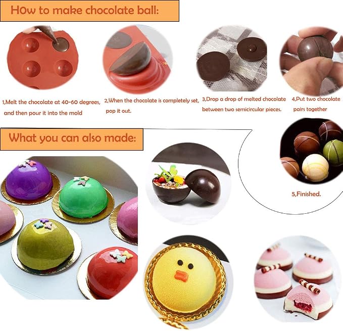 Semicircle Silicone Mold,Shxmlf Half Sphere Chocolate, Candy and Gummy Mold Teacake Bakeware Set for Cake Decoration Mousse Dome Jelly Ice Cream Bombe Cupcake Baking Mold, Assorted Size,Set of 4 - Image 5