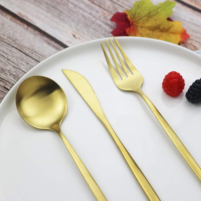 JASHII Flatware Silverware Set - Stainless Steel Satin Finish Cutlery Service for 6, 30-Piece Spoons and Forks Kitchen Utensils, Dishwasher Safe (Matte Gold) - Image 4