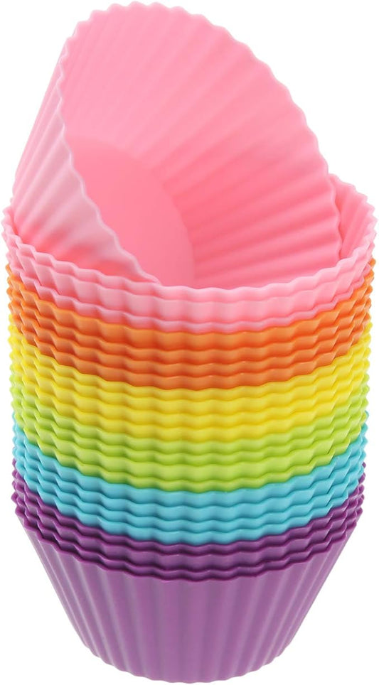 Freshware Silicone Baking Cups [24-Pack] Reusable Cupcake Liners Non-Stick Muffin Cups Cake Molds Cupcake Holder in 6 Rainbow Colors, Standard Round