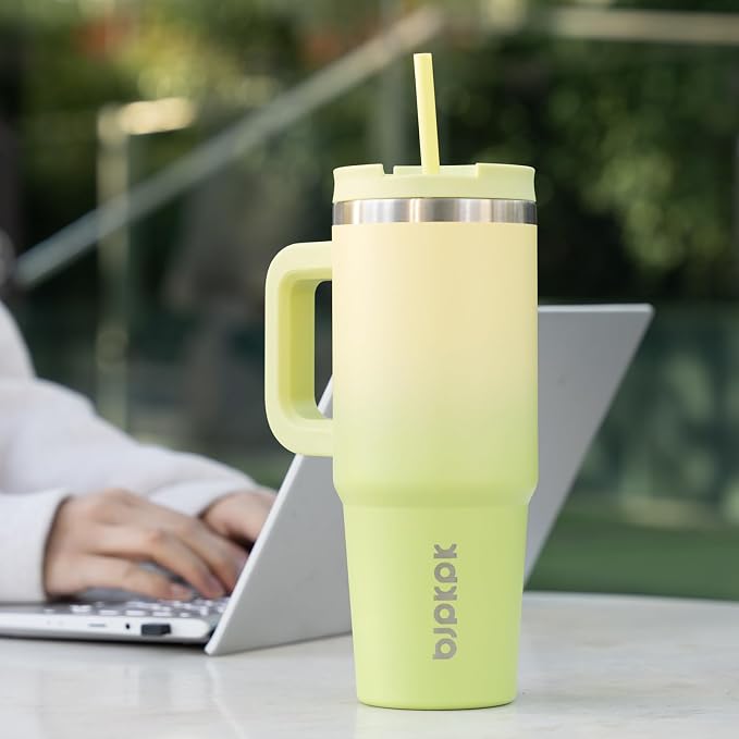 BJPKPK 30 oz Insulated Tumbler with Handle & Straw, Stainless Steel | Double Wall Vacuum Insulation, Leak Proof, BPA Free, Dishwasher Safe, Cupholder Friendly, Travel & Outdoor, Modern Blue - Image 5