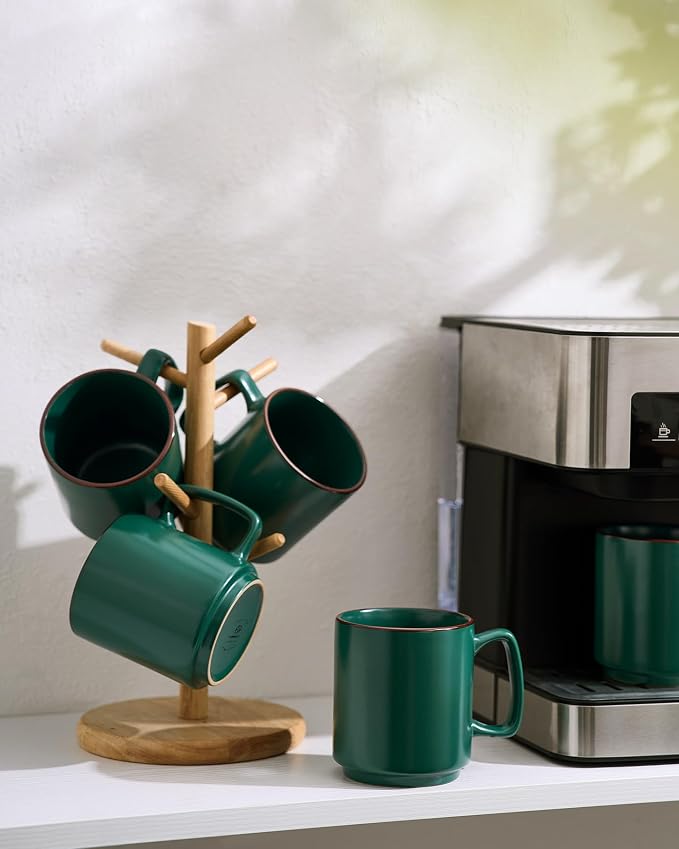 famiware Coffee Mugs Set of 4, Nebula 14oz Coffee Mugs, Ceramic Cup Set with Handle for Latte, Tea, Milk, Cappuccino, Cocoa, Dark Green - Image 8