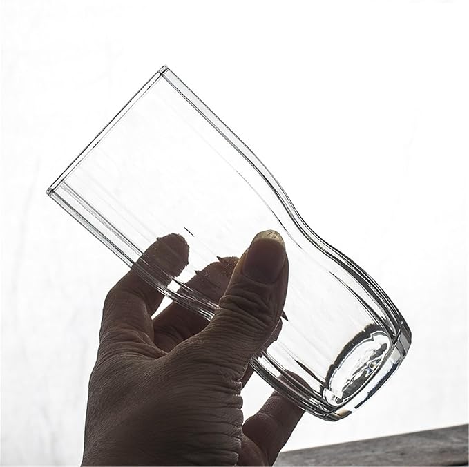 Tea Cup Clear Lead-free Drinking Glasses Ribbed Glassware Water for Cocktails(Large) - Image 3