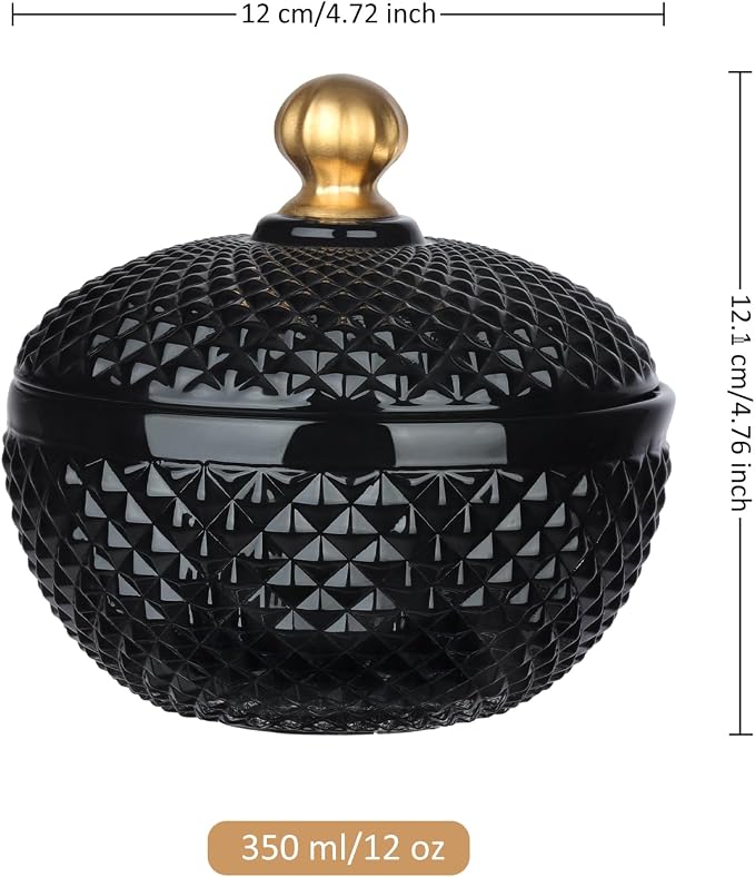 Joeyan 12 oz Small Black Glass Jars with Lid,Embossed Glass Candy Dishes,Diamond Faceted Food Container,Decorative Jewelry Box Apothecary Canisters,Colored Kitchen Bathroom Buffet Storage Organizer - Image 7