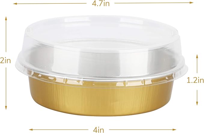 Beasea Disposable Pie Tins 4 Inch, 50 Pack Mini Tart Pans with Lids, 8 Oz Golden Aluminum Pie Pan Tin Tart Pans Round Oven Baking Mini Cake Pan for Pie Tart Quiche - Image 2