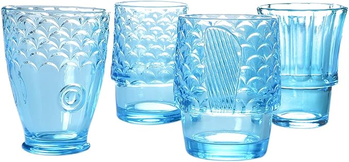 MDLUU Fish Design Tumbler Glasses, Stackable Drinking Glasses, Colored Glass Beverage Cups, Nautical Glassware for Gift, Set of 4 (Blue) - Image 2
