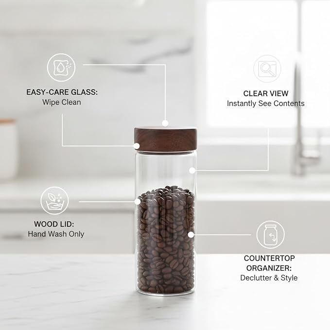 Clear Glass Storage Jar with Acacia Wood Lid - Kitchen Canister for Pantry Organization, Countertop Display, and Dry Food Storage - Image 5
