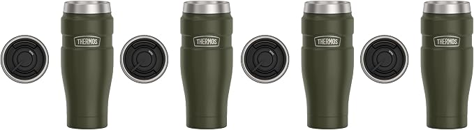 THERMOS Stainless King Vacuum-Insulated Travel Tumbler, 16 Ounce, Army Green (Pack of 4) by Thermos