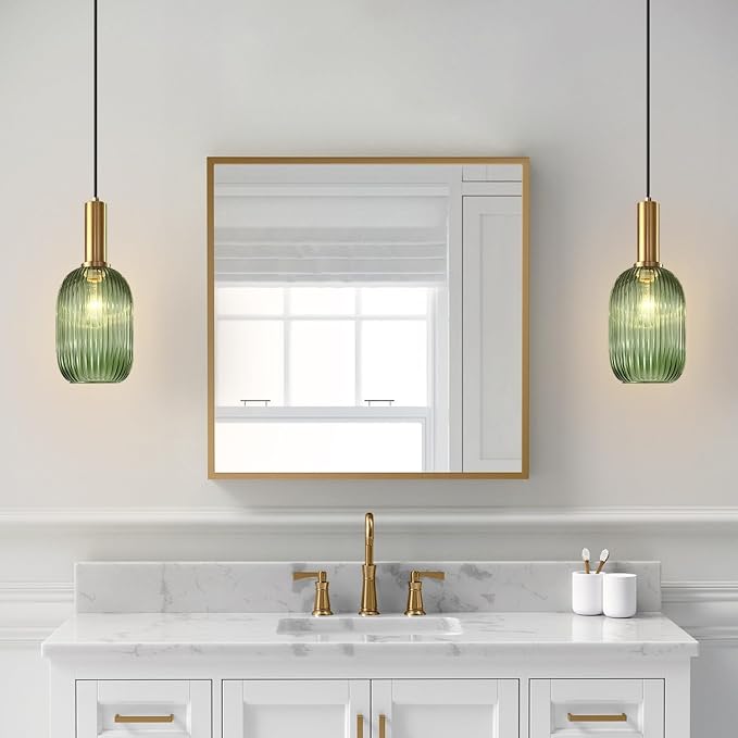 KCO 5.1” Mini Vintage Ribbed Glass Pendant Light Brass Gold Hanging Light | E26 Bulb Hardwired, Adjustable Cord Mid Century Modern Ceiling Lamp for Sloped Ceiling Kitchen Island Dining Room Bar Bedroom - Image 5
