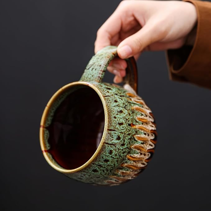 20 oz Large Ceramic Coffee Mug,Creative Handcrafted Reactive Glaze Coffee Cups Suitable for Home and Office Use,Dishwasher & Microwave Safe,Novelty Pottery Mug for Coffee Lovers Gift (green) - Image 7